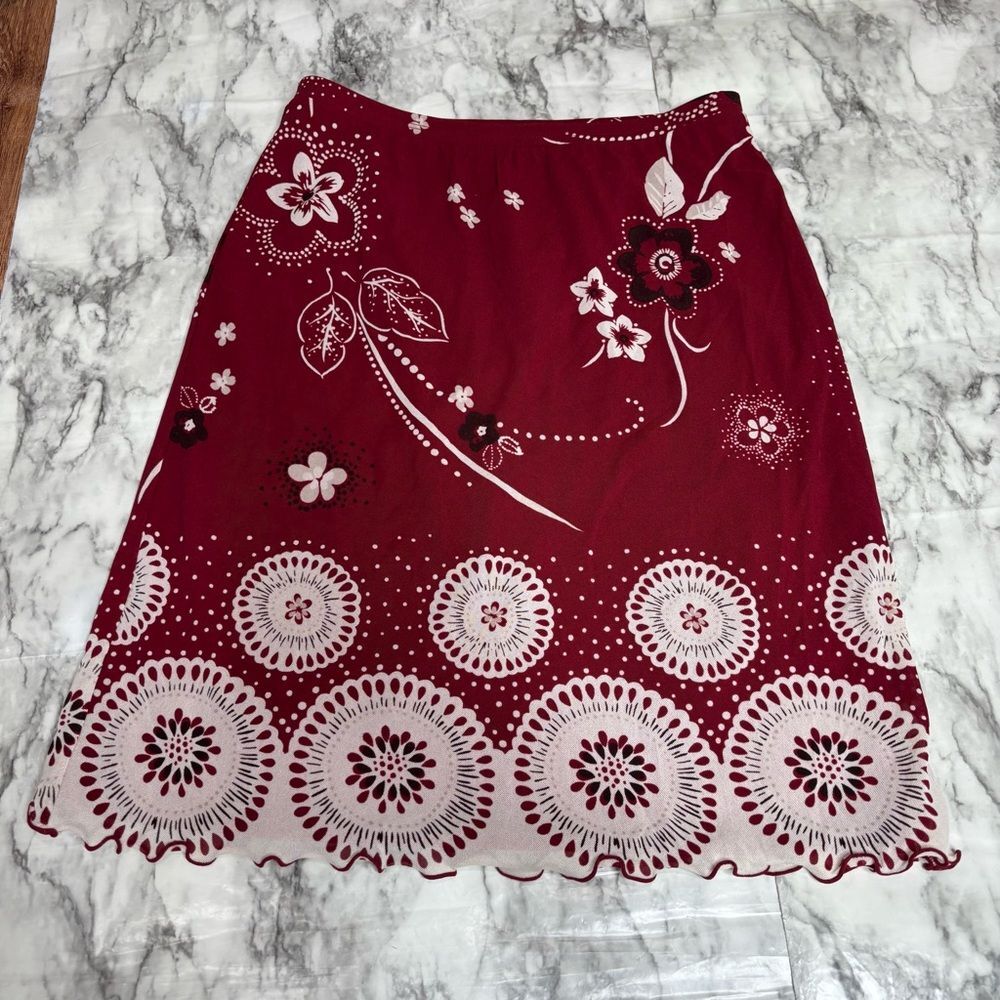 Petite sophisticate vintage 90s retro floral print red shite slip skirt size P - Picture 5 of 5